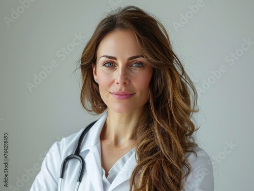 portrait of a woman doctor on white background photo