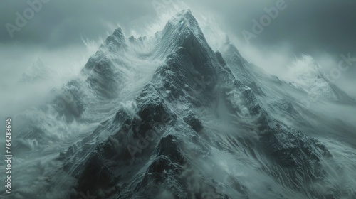 Snow-Covered Tall Mountain Under Cloudy Sky