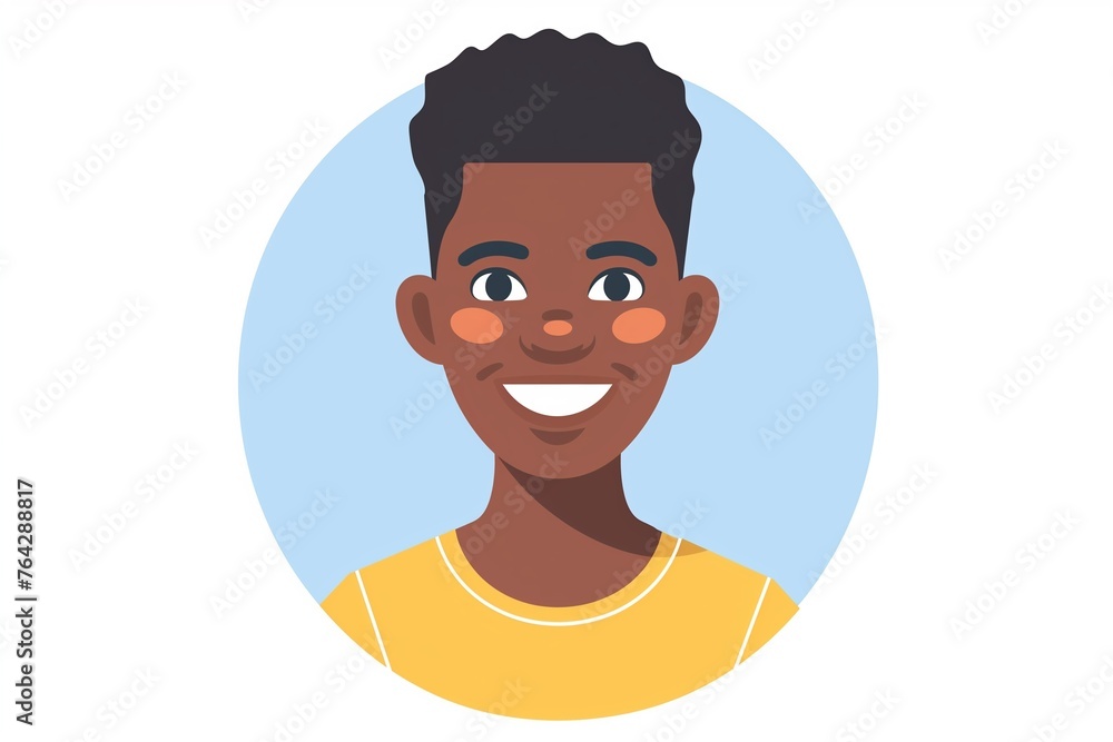 minimalistic cute 30 years old BLACK man portrait avatar icon, slightly smiling, round background, flat design, vector, svg --ar 3:2 Job ID: a6bd3ae5-8acf-4be1-b03a-32b8ab5be633
