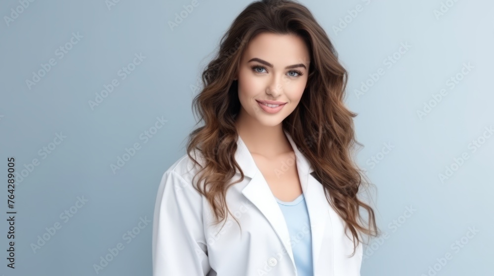 a female blond doctor with a stethoscope on her neck in hospital a female blond doctor with a stethoscope on her neck in hospital