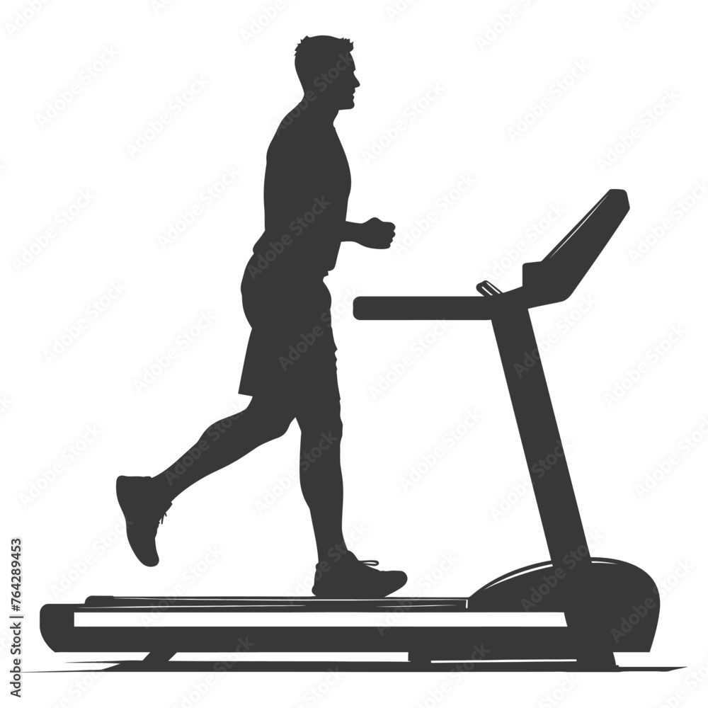 Silhouette man using a treadmill full body black color only Silhouette man using a treadmill full body black color only