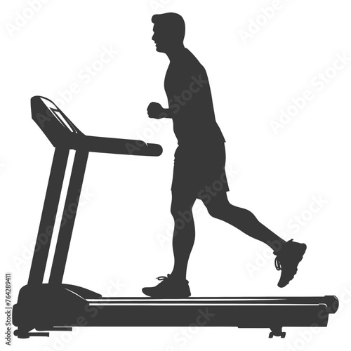 Silhouette man using a treadmill full body black color only