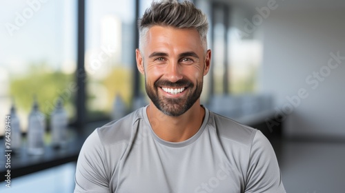Sporty man exercising outdoors on blurred background with space for text, healthy lifestyle concept