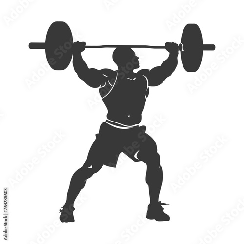 Silhouette Man weightlifting Player in action full body black color only