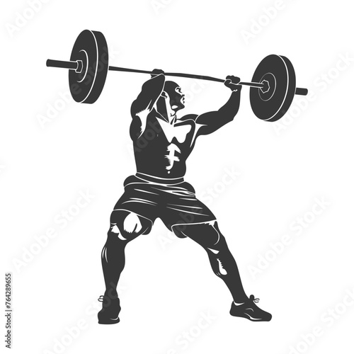 Silhouette Man weightlifting Player in action full body black color only
