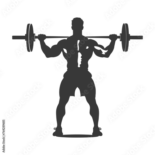 Silhouette Man weightlifting Player in action full body black color only