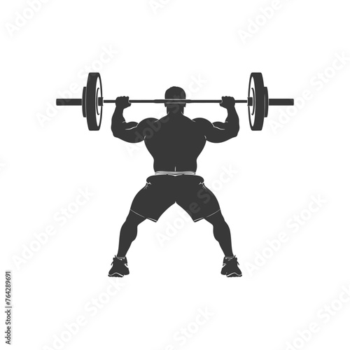 Silhouette Man weightlifting Player in action full body black color only