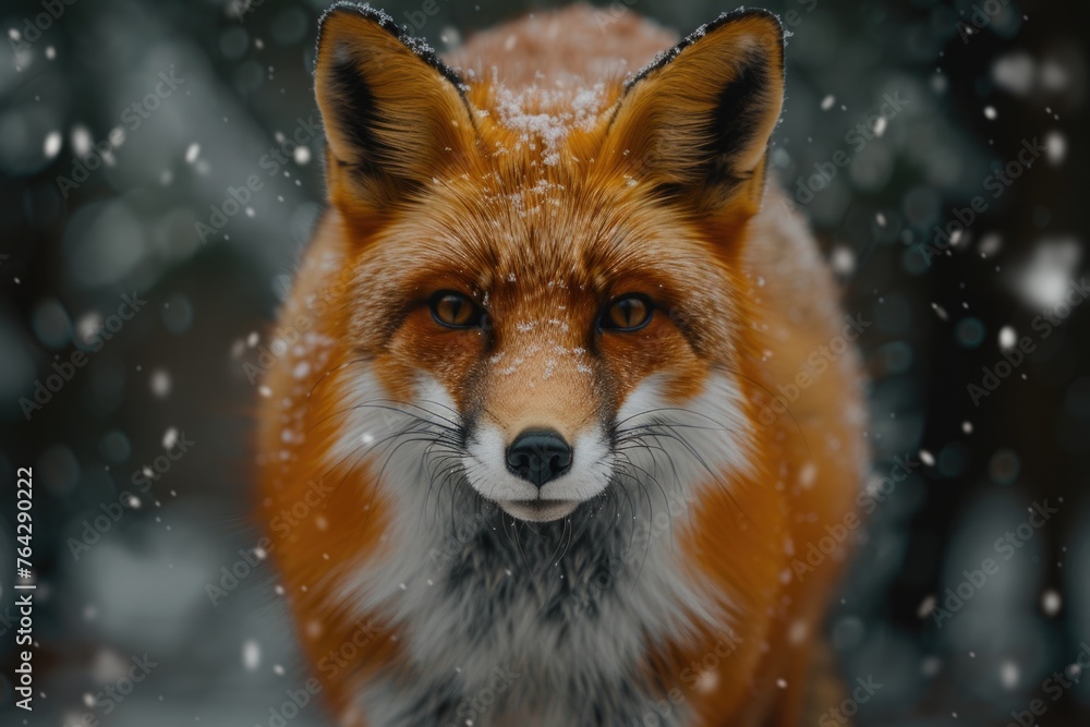 Obraz premium Red Fox Amidst Falling Snow