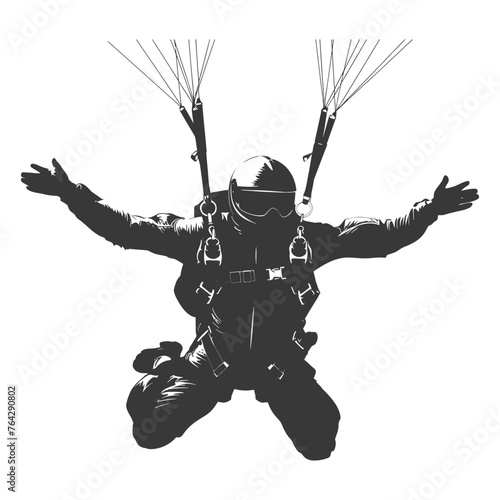 Silhouette skydiver man full body black color only