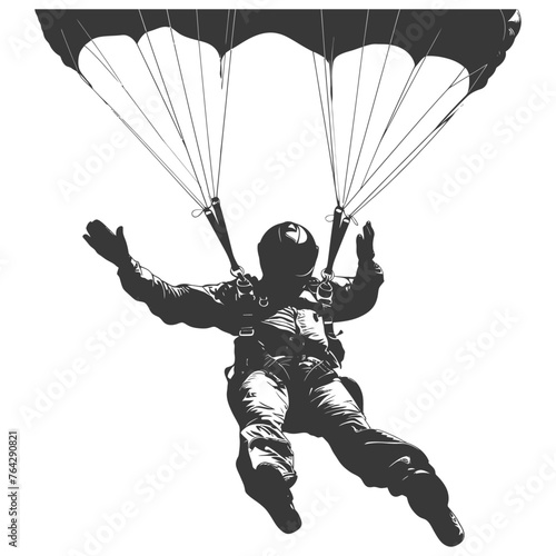 Silhouette skydiver man full body black color only