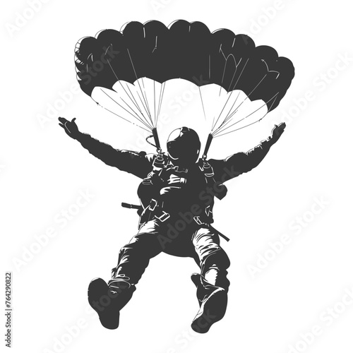 Silhouette skydiver man full body black color only