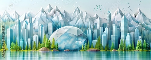 Craft a visually striking die-cut illustration of a personalized weather dome integrated into various landscapes, from bustling cityscapes to serene countrysides, highlighting its adaptability and uni