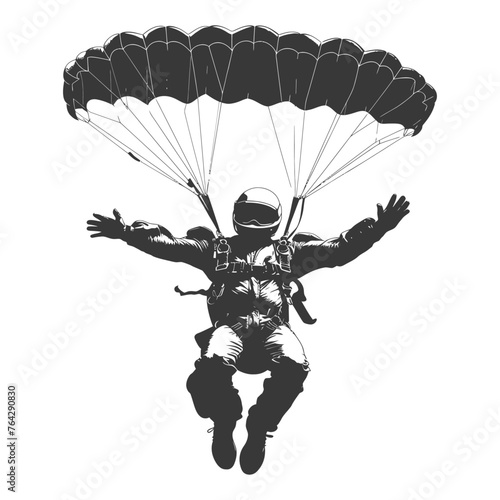 Silhouette skydiver man full body black color only