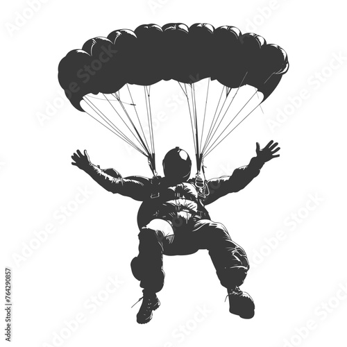 Silhouette skydiver man full body black color only