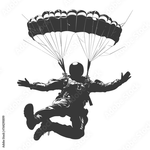 Silhouette skydiver man full body black color only