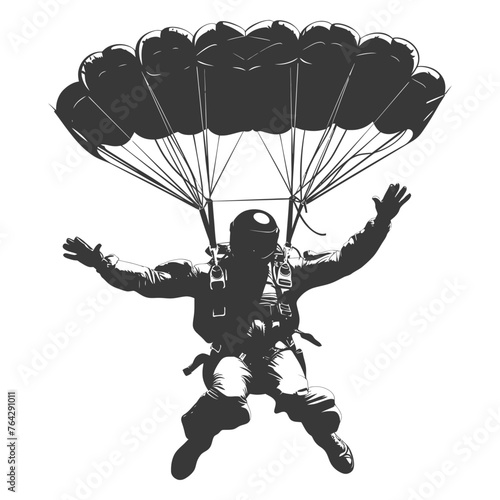 Silhouette skydiver man full body black color only