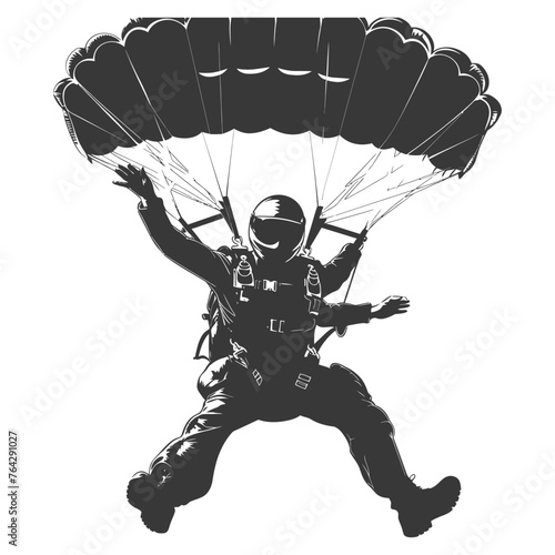 Silhouette skydiver man full body black color only