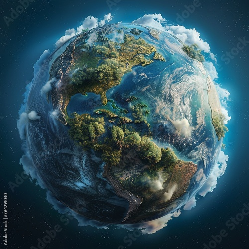 Design a captivating image illustrating a frontal view of planet Earth as a sentient being, surrounded by diverse ecosystems Include elements symbolizing legal and moral rights, sparking thought and d