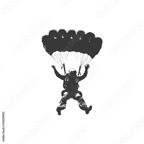 Silhouette skydiver man full body black color only