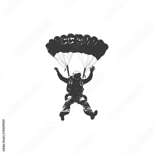 Silhouette skydiver man full body black color only