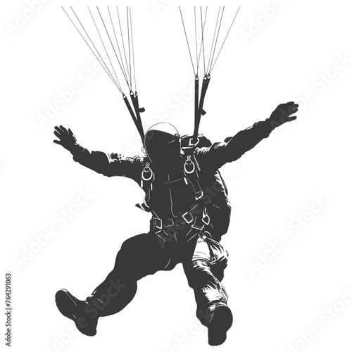 Silhouette skydiver man full body black color only