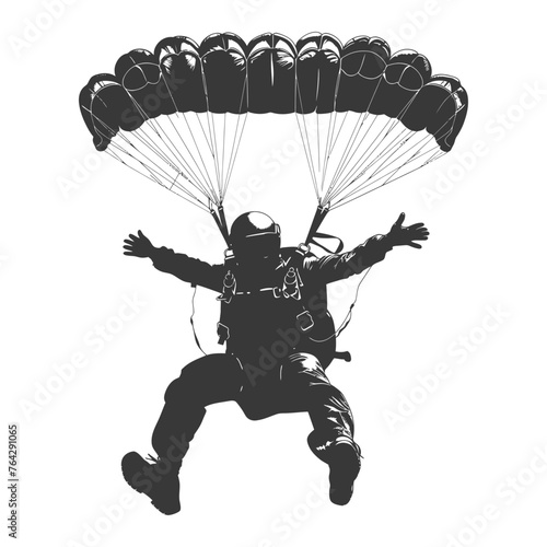 Silhouette skydiver man full body black color only