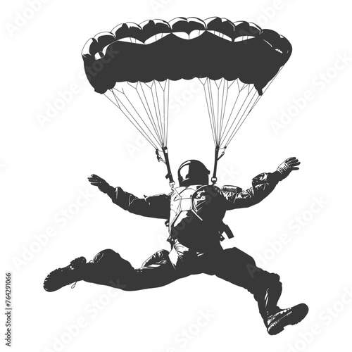 Silhouette skydiver man full body black color only