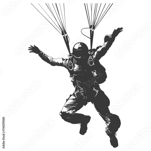 Silhouette skydiver man full body black color only