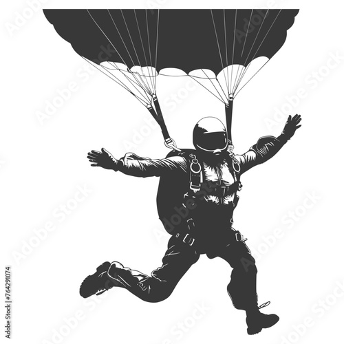 Silhouette skydiver man full body black color only