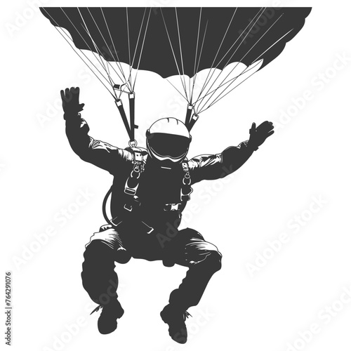 Silhouette skydiver man full body black color only