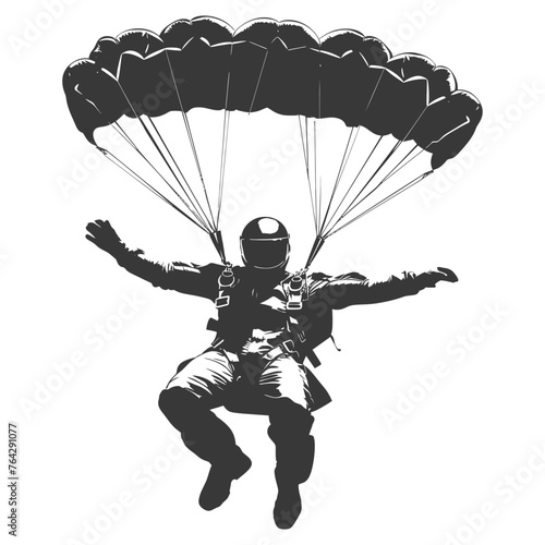 Silhouette skydiver man full body black color only