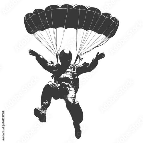 Silhouette skydiver man full body black color only