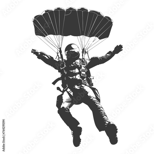 Silhouette skydiver man full body black color only