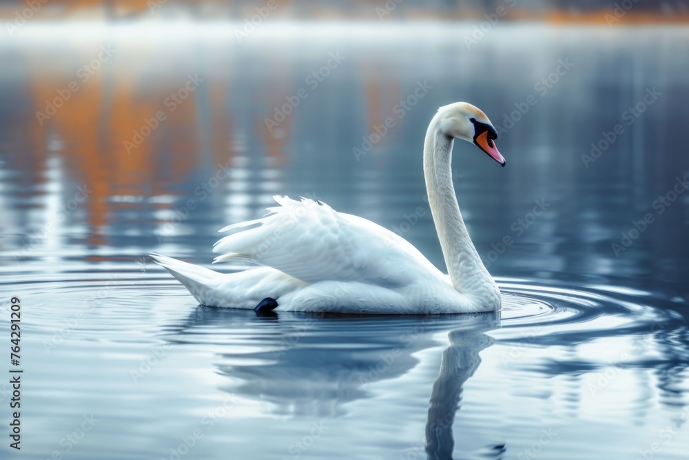 Serene swan gliding on the water Serene swan gliding on the water