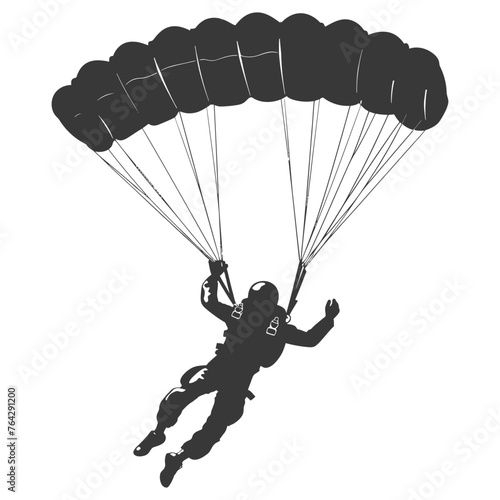 Silhouette skydiver man in action full body black color only