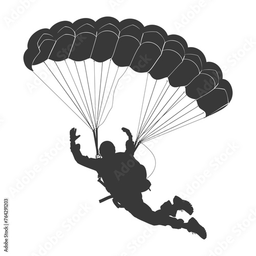 Silhouette skydiver man in action full body black color only