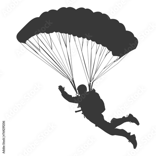 Silhouette skydiver man in action full body black color only