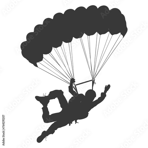 Silhouette skydiver man in action full body black color only