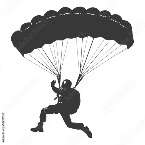 Silhouette skydiver man in action full body black color only