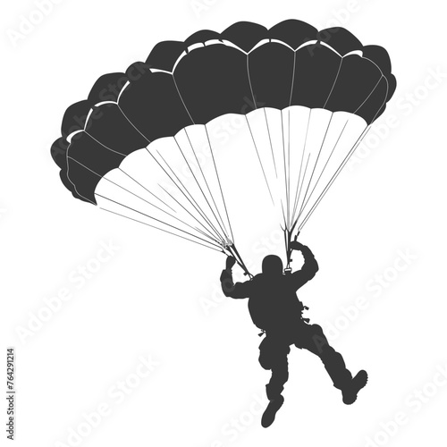 Silhouette skydiver man in action full body black color only