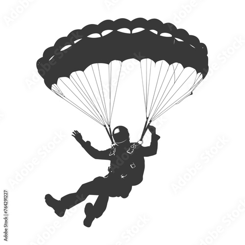Silhouette skydiver man in action full body black color only