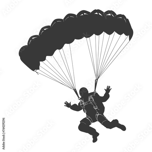 Silhouette skydiver man in action full body black color only