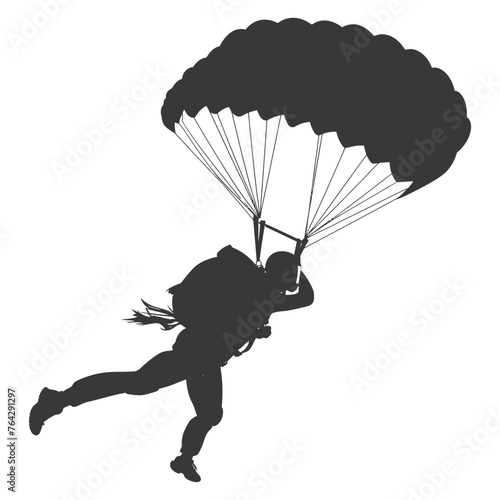 Silhouette skydiver woman full body black color only