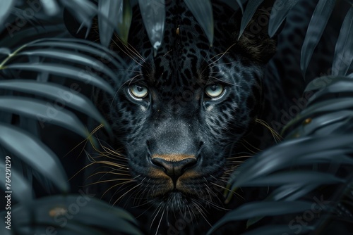 Black Panther Camouflaged Among Foliage