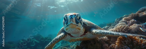 Close-Up of a Sea Turtle Underwater