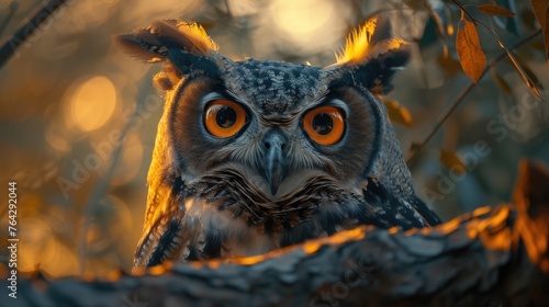 Owl Gaze Amidst Forest Branches © Landscape Planet