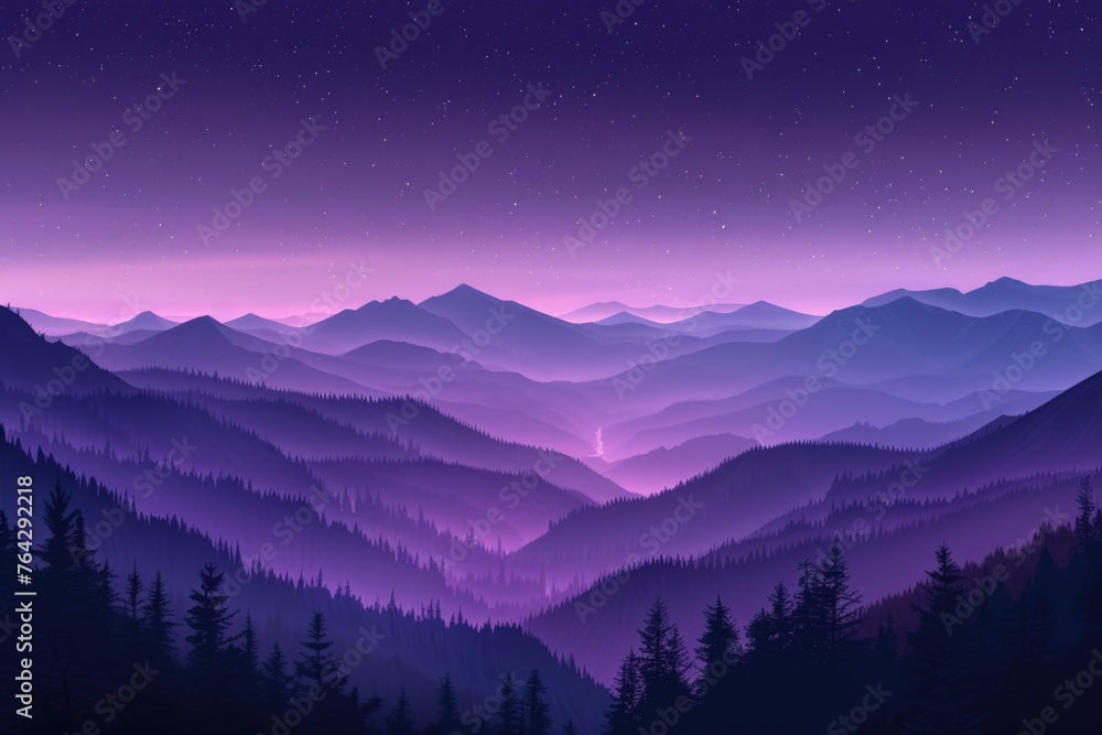 Tranquil Night Sky over Mountain Silhouettes