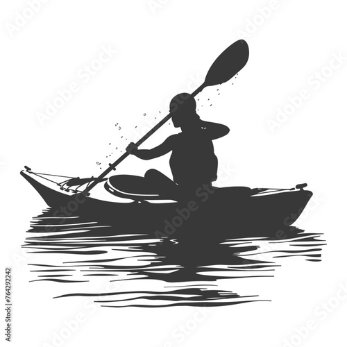 Silhouette Woman Canoe Player in action full body black color only