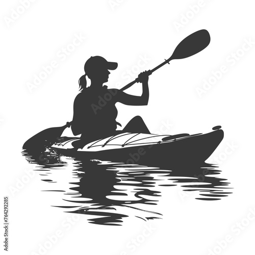 Silhouette Woman Canoe Player in action full body black color only