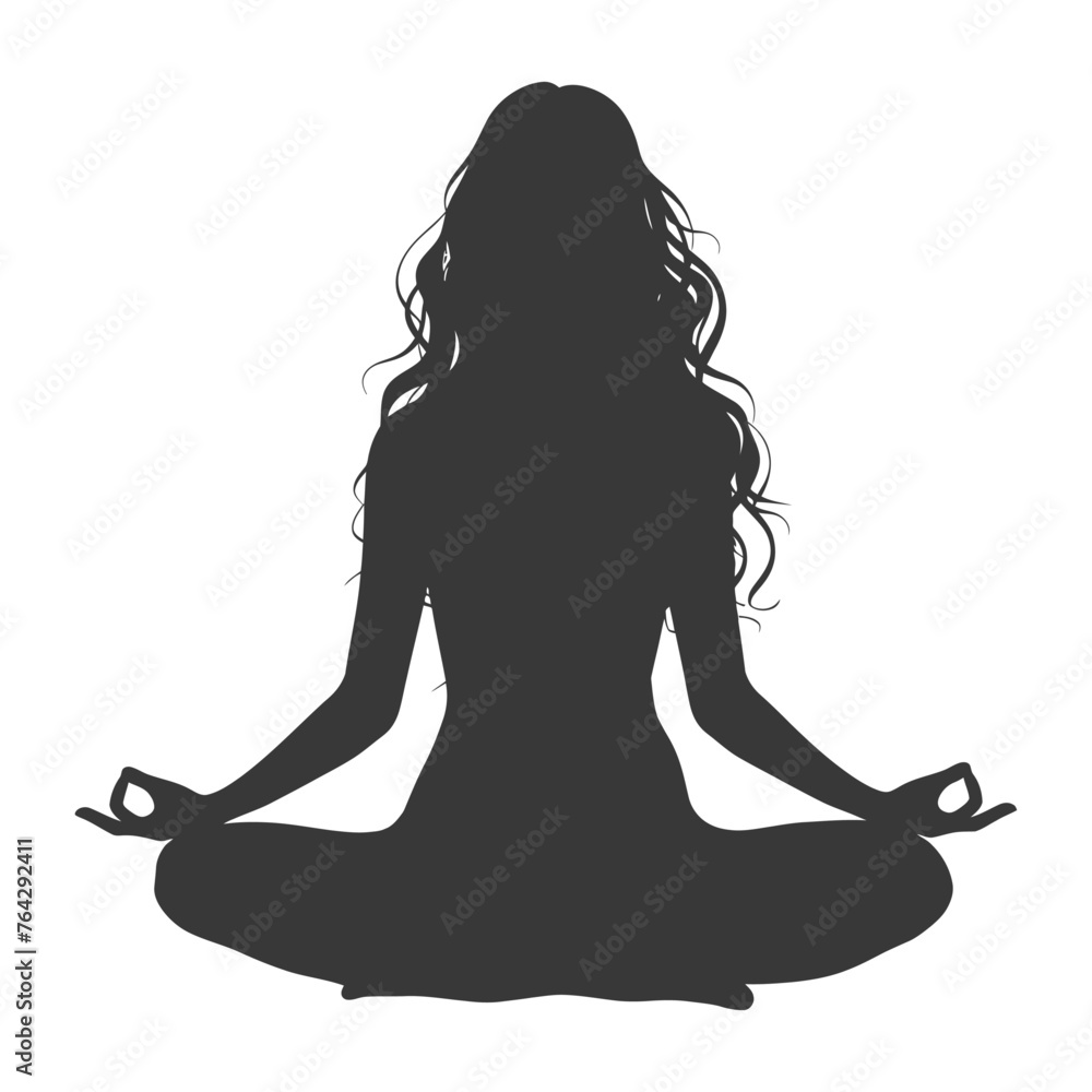 Silhouette Woman meditation yoga full body black color only Silhouette Woman meditation yoga full body black color only